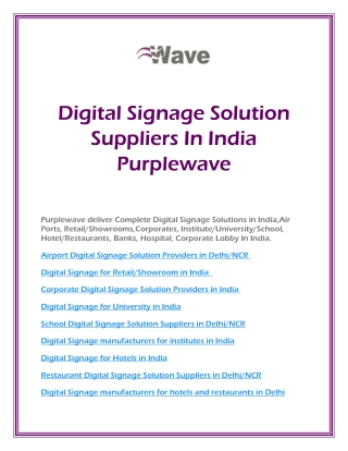 Digital Signage Solution Suppliers In India  Purplewave