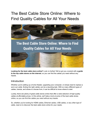 The Best Cable Store Online: Where to Find Quality Cables for All Your Needs