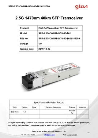 2.5G 1470nm 40km SFP Transceiver