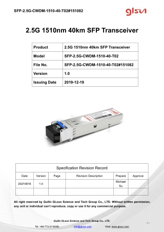 2.5G 1510nm 40km SFP Transceiver