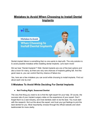 Mistakes to Avoid When Choosing to Install Dental Implants