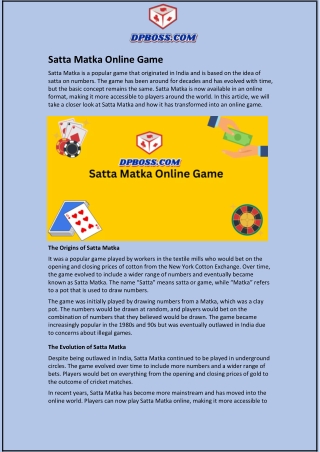 Satta Matka Online Game