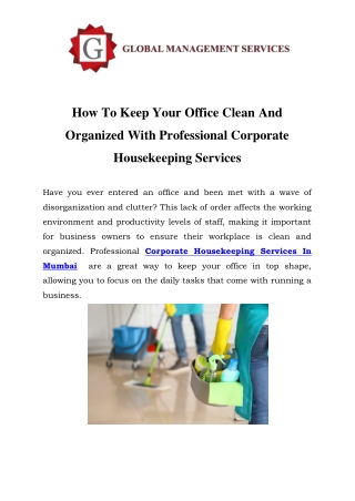 Corporate Housekeeping Services In Mumbai Call-09833181606