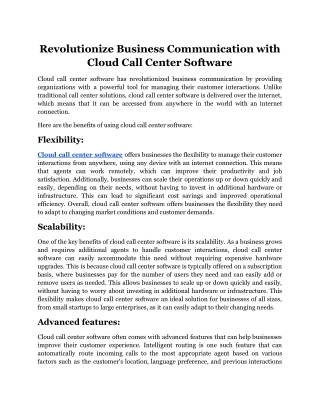 Revolutionize Business Communication with Cloud Call Center Software