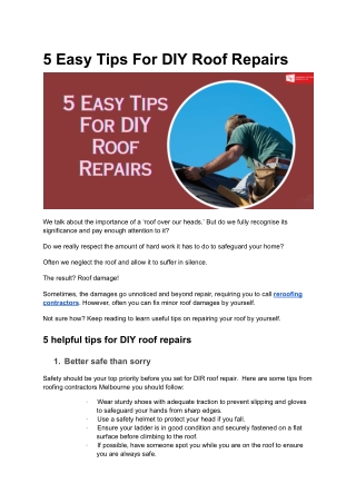 5 Easy Tips For DIY Roof Repairs