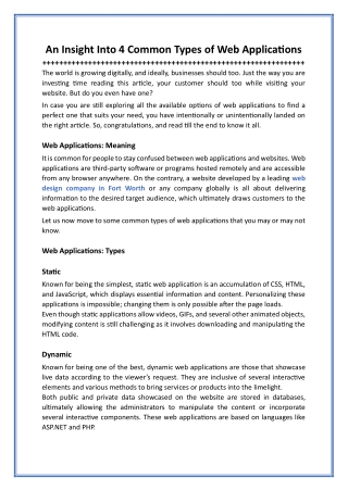 An Insight Into 4 Common Types of Web Applications