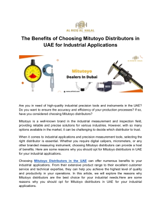 The Benefits of Choosing Mitutoyo Distributors in UAE for Industrial Applications