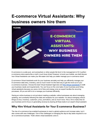 E-commerce Virtual Assistants: Why business owners hire them