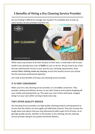 5 Benefits of Hiring a Dry Cleaning Service Provider