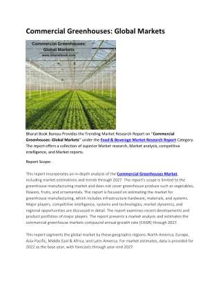 Commercial Greenhouses, Global Markets
