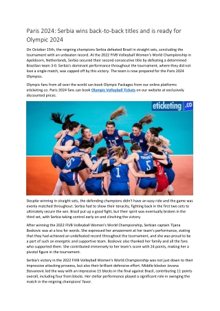 Paris 2024 Serbia wins back-to-back titles and is ready for Olympic 2024