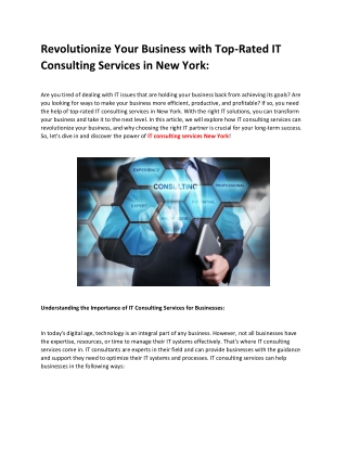 Revolutionize Your Business with Top Rated IT Consulting Services in New York