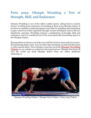 Paris 2024 Olympic Wrestling a Test of Strength, Skill, and Endurance