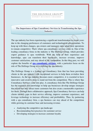 The Importance of Spa Consultancy Services in Transforming the Spa Industry