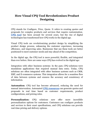 How Visual CPQ Tool Revolutionises Product Designing