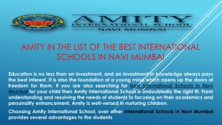 AMITY in the list of the best International Schools in Navi Mumbai