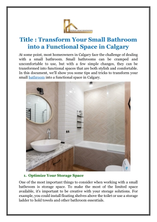 Transform Your Small Bathroom into a Functional Space in Calgary
