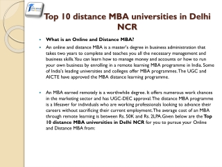 Top 10 distance MBA universities in Delhi NCR