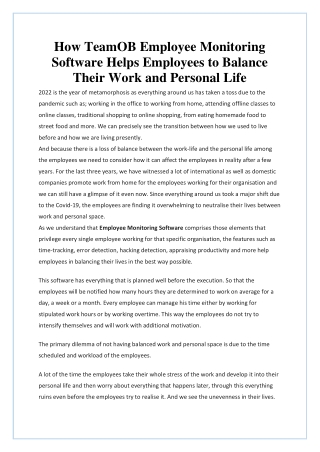 How TeamOB Employee Monitoring Software Helps Employees To Balance Their Work And Personal Life