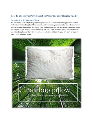 How To Choose The Perfect Bamboo Pillow For Your Sleeping Needs