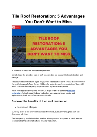 Tile Roof Restoration: 5 Advantages You Don't Want to Miss