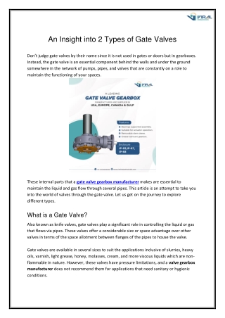 An Insight Into 2 Types of Gate Valves