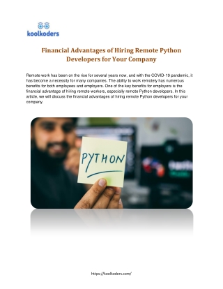 Financial Advantages of Hiring Remote Python Developers for Your Company