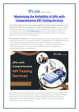 Maximizing the Reliability of APIs with Comprehensive API Testing Services