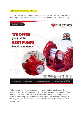 End suction water pump- FIRECPS