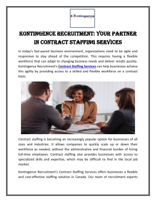 Kontingence Recruitment Your Partner in Contract Staffing Services