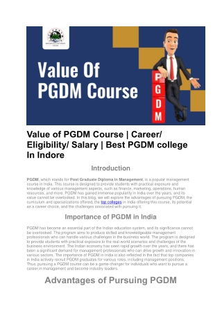 Value of PGDM Course | Best PGDM college In Indore