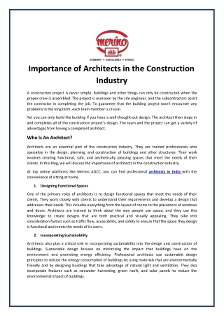 Importance of Architects in the Construction Industry