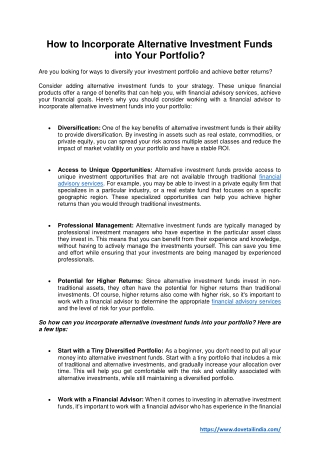 How to Incorporate Alternative Investment Funds into Your Portfolio