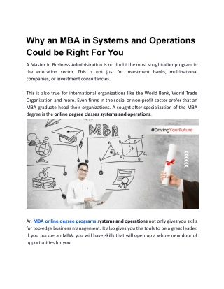 Why an MBA in Systems and Operations Could be Right for You