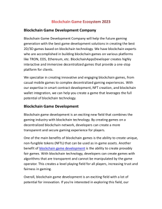 Blockchain Game Ecosystem 2023