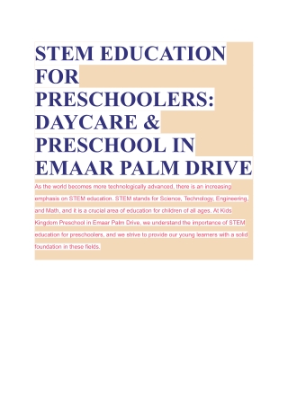 STEM EDUCATION FOR PRESCHOOLERS_ DAYCARE & PRESCHOOL IN EMAAR PALM DRIVE