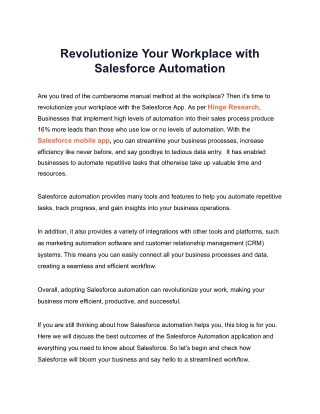 Revolutionize Your Workplace with Salesforce Automation