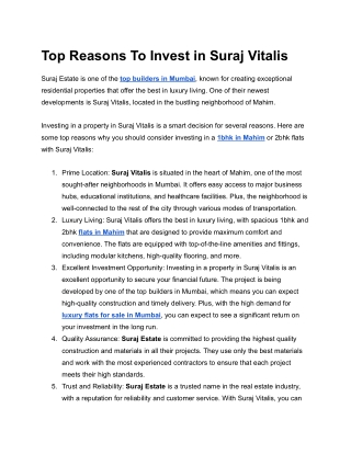 Top Reasons To Invest in Suraj Vitalis