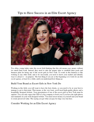 Tips to Have Success in an Elite Escort Agency