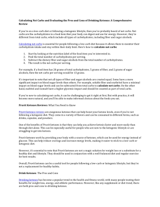 Calculating Net Carbs and Evaluating the Pros and Cons of Drinking Ketones: A Co