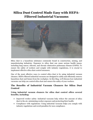 Silica Dust Control Made Easy with HEPA-Filtered Industrial Vacuums