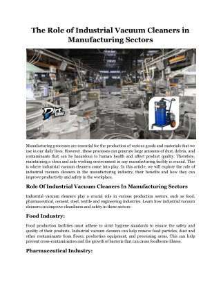 The Role Of Industrial Vacuum Cleaners In Manufacturing Sectors