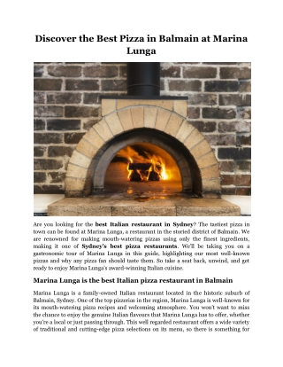 Discover the Best Pizza in Balmain at Marina Lunga