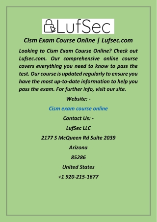 Cism Exam Course Online  Lufsec