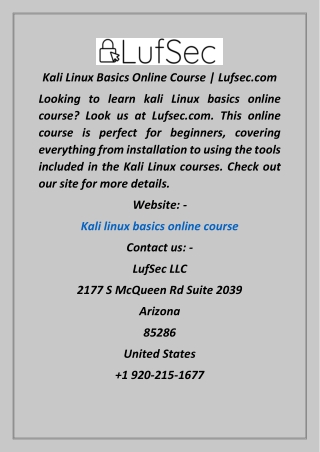 Kali Linux Basics Online Course  Lufsec