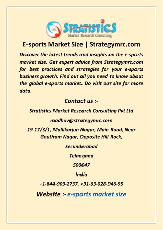 E-sports Market Size  Strategymrc com