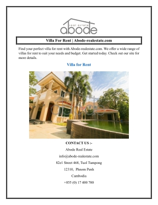 Villa For Rent  Abode-realestate.com