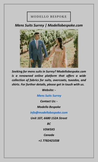 Mens Suits Surrey  Modellobespoke