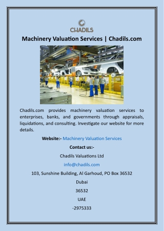 Machinery Valuation Services  Chadils