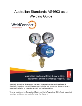 Australian Standards AS4603 as a Welding Guide